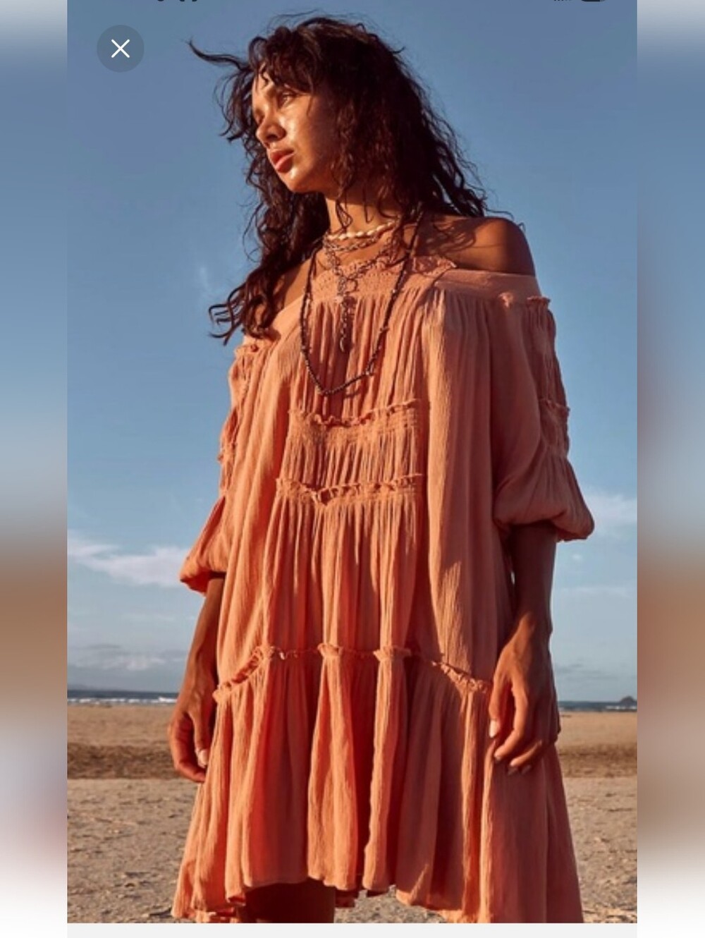 Free People See Ya There Tiered Boho Dress in Dusty Peach EUC